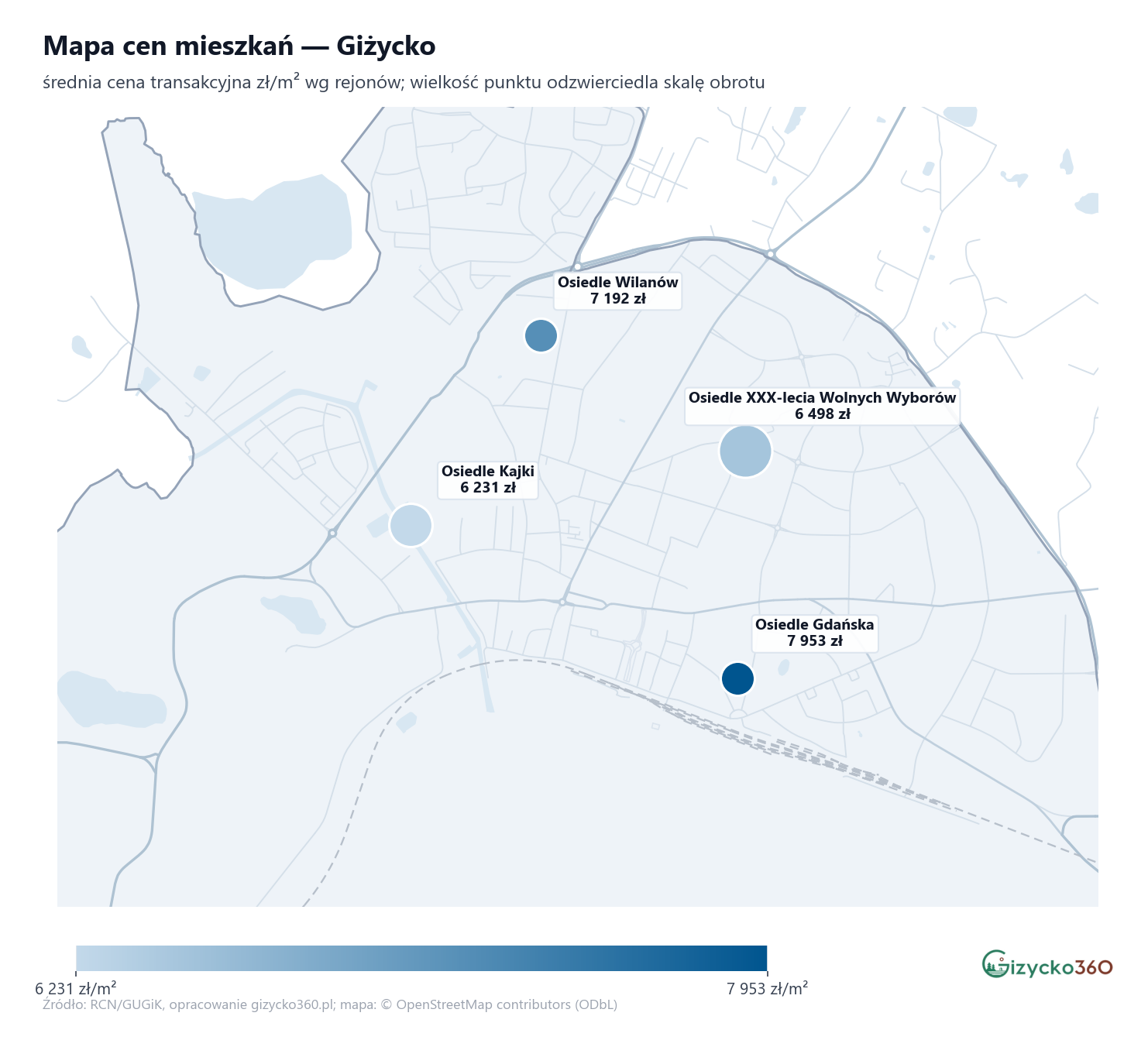 Mapa cen mieszkań - Giżycko