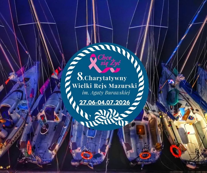 Grafika promocyjna wydarzenia 8. Charytatywny Wielki Rejs Mazurski 2026 w Giżycku – żeglarska przygoda dla Kobiet Onkologicznych