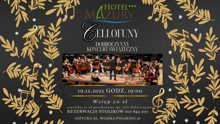 Grafika promocyjna wydarzenia Cellofuny — Dobroczynny Koncert Świąteczny w Giżycku, 19 grudnia 2025
