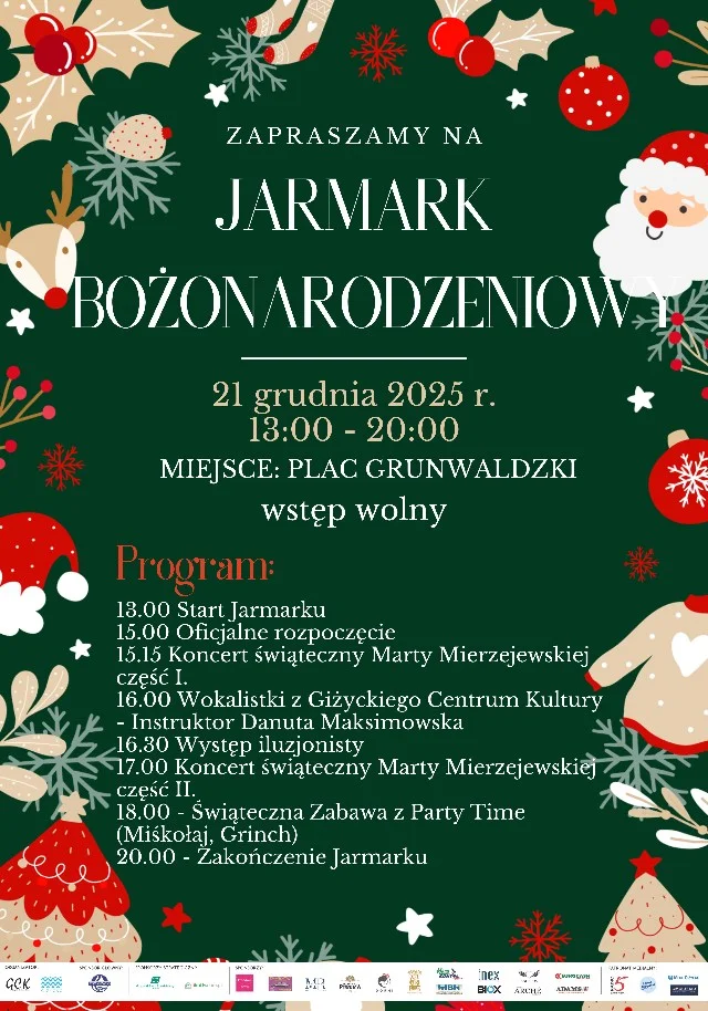 Grafika promocyjna wydarzenia Jarmark Bożonarodzeniowy w Giżycku — Plac Grunwaldzki, 21 grudnia 2025