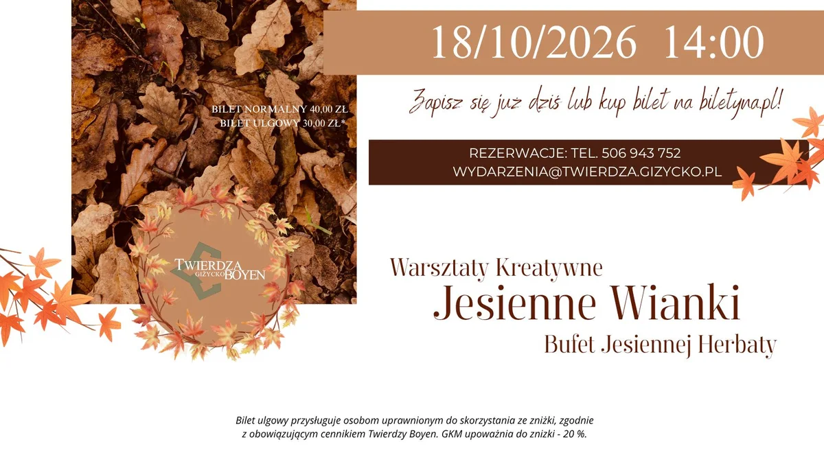 Grafika promocyjna wydarzenia Jesienne Wianki w Twierdzy Boyen – jesienne warsztaty