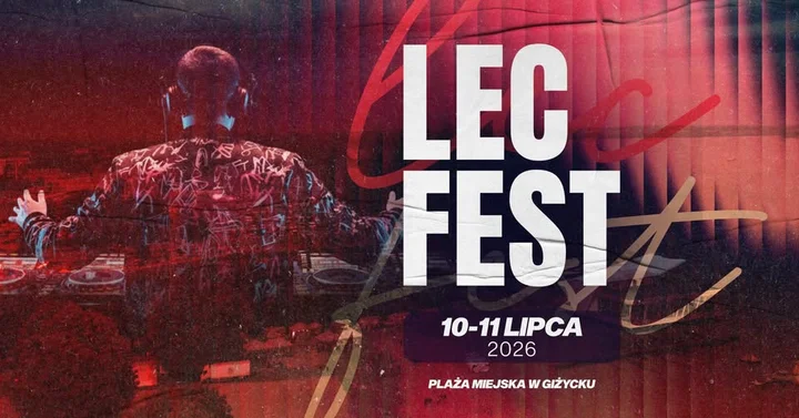 Grafika promocyjna wydarzenia LEC Fest 2026 — muzyczny weekend na plaży w Giżycku