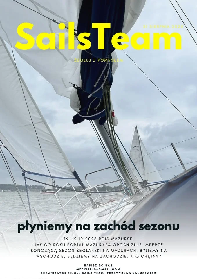 Obrazek przedstawia grafikę promocyjną wydarzenia Rejs kończący sezon żeglarski na Jeziorze Niegocin (16–19 października 2025)