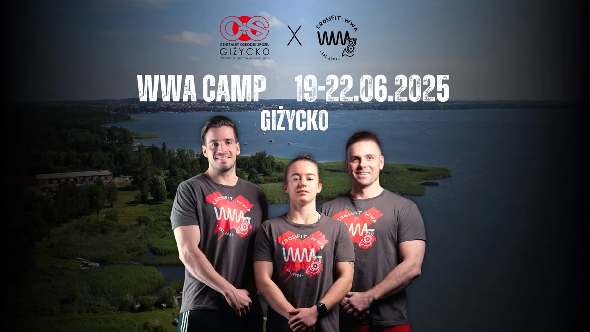 Grafika promocyjna wydarzenia Sportowo-rekreacyjny obóz w Giżycku nad Mazurami