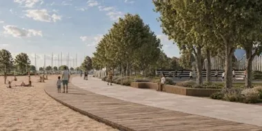 Grafika promocyjna wydarzenia Otwarte spotkanie z mieszkańcami w sprawie koncepcji zagospodarowania Plaży Miejskiej