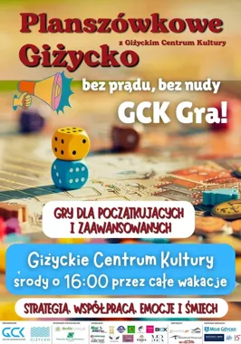 Grafika promocyjna wydarzenia Planszówkowe Giżycko – co środę w GCK