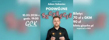 Grafika promocyjna wydarzenia Stand-up Adam Sobaniec „Podwójne Szczęście” — Giżycko