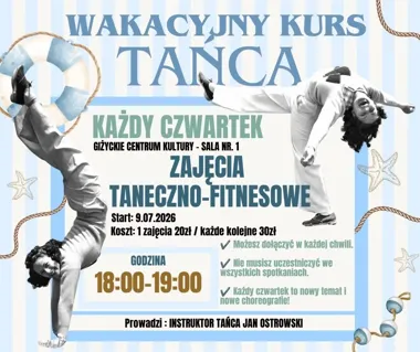 Grafika promocyjna wydarzenia Wakacyjne Otwarte Zajęcia Taneczno-Fitnessowe | Giżycko: czwartkowe zajęcia