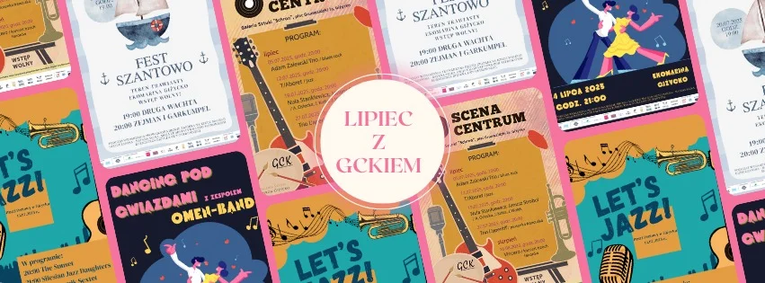 Grafika promocyjna wydarzenia Wakacyjne koncerty i imprezy kulturalne w Giżycku w lipcu 2025
