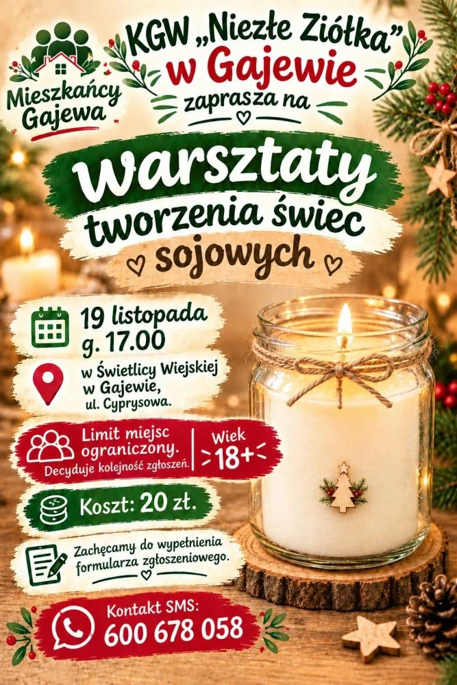 Grafika promocyjna wydarzenia Warsztaty wyrobu świec sojowych