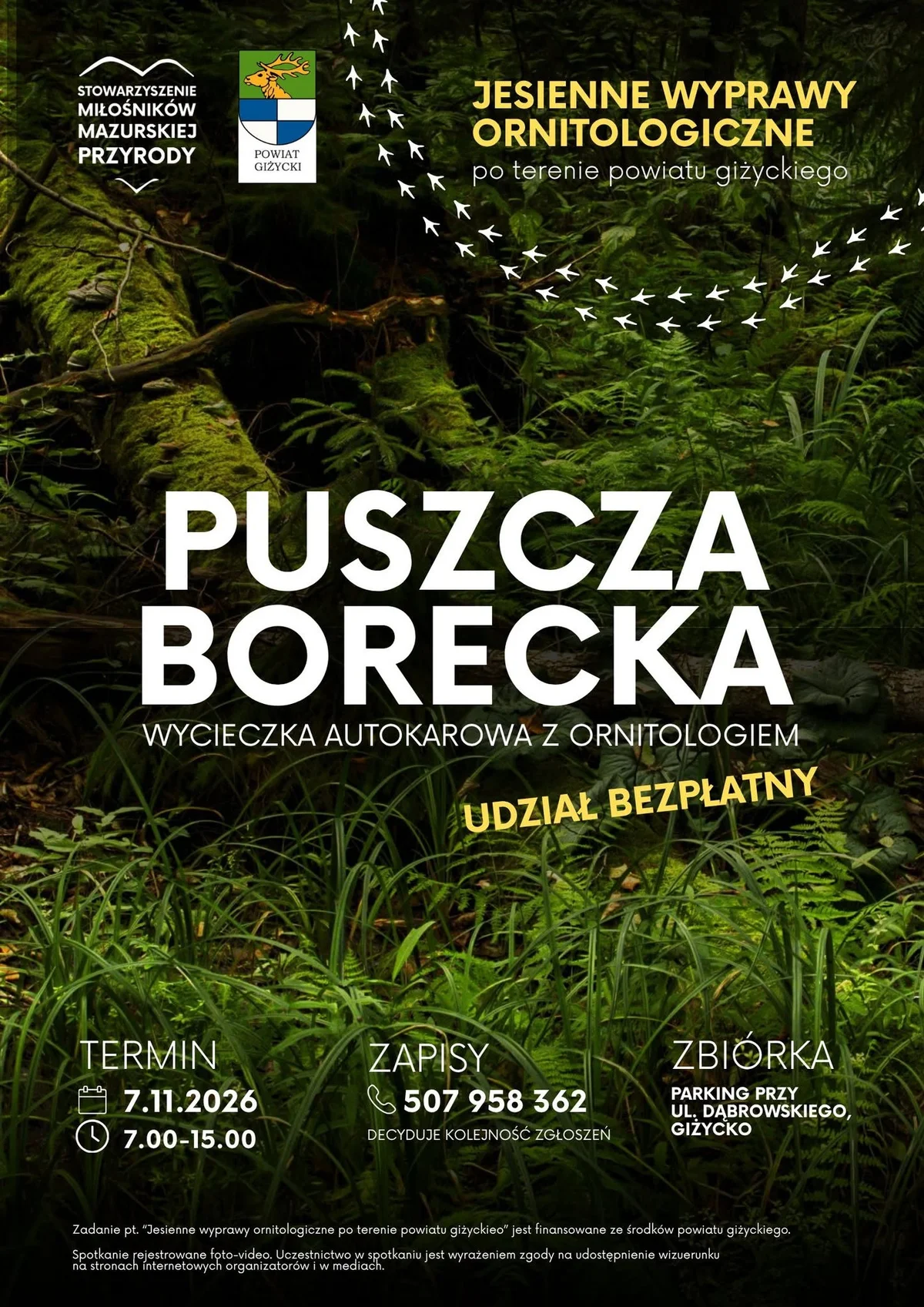 Grafika promocyjna wydarzenia Wyprawa ornitologiczna do Puszczy Boreckiej