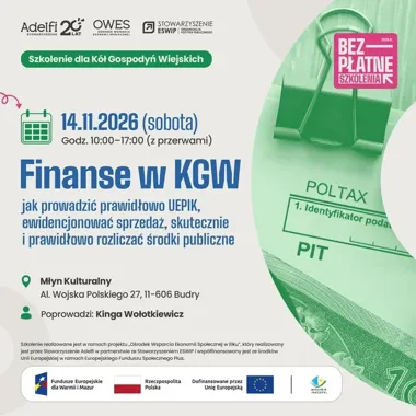 Bezpłatne szkolenie dla KGW w Budrach o finansach i rozliczeniach